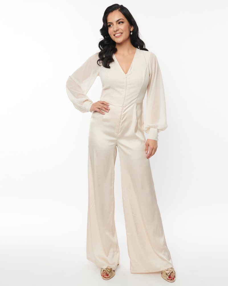 White jumpsuit with skirt overlay cheap